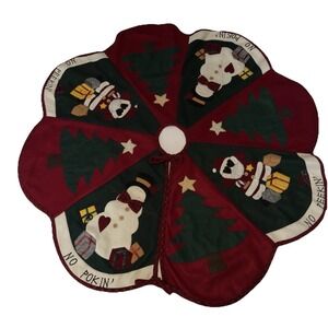 CHRISTMAS TREE SKIRT Lined Felt Applique Santa Snowman No Peekin/No Pokin